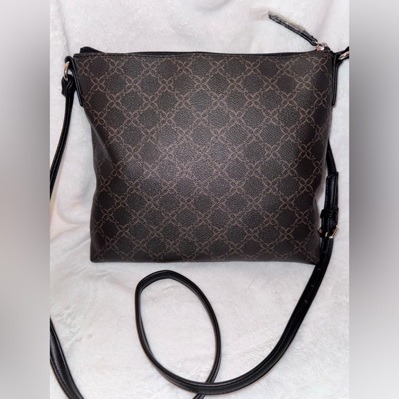 Nine West Monogram Crossbody Bag β Black & Brown Faux Leather NWOT - Picture 3 of 5